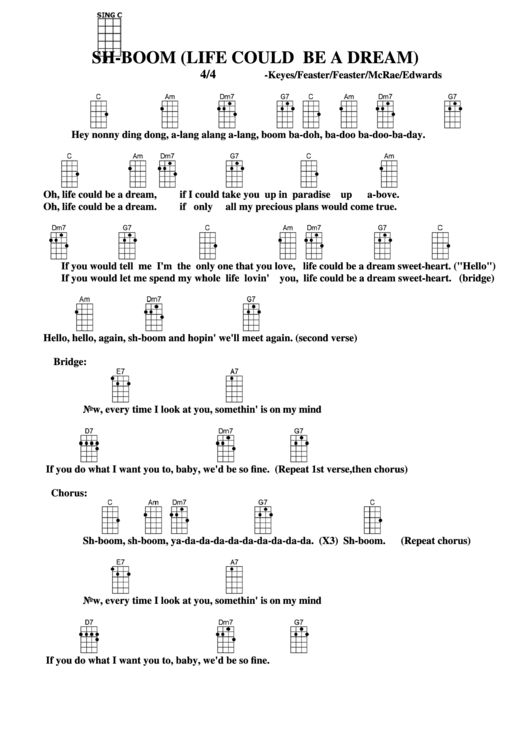 Sh-Boom (Life Could Be A Dream) - Keyes/feaster/feaster/mcrae/edwards Chord Chart Printable pdf