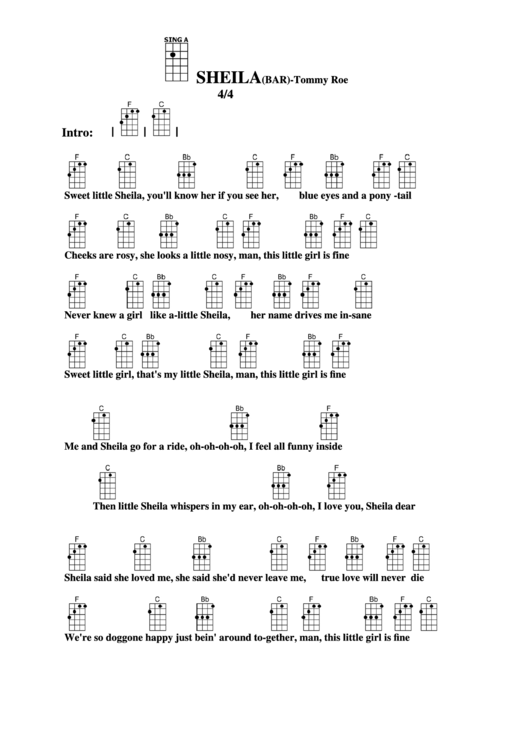 Sheila (Bar) - Tommy Roe Chord Chart Printable pdf