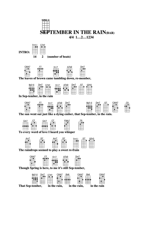 September In The Rain (Bar) Chord Chart Printable pdf