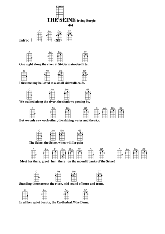The Seine - Irving Burgie Chord Chart Printable pdf