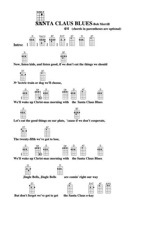 Santa Claus Blues - Bob Merrill Chord Chart Printable pdf