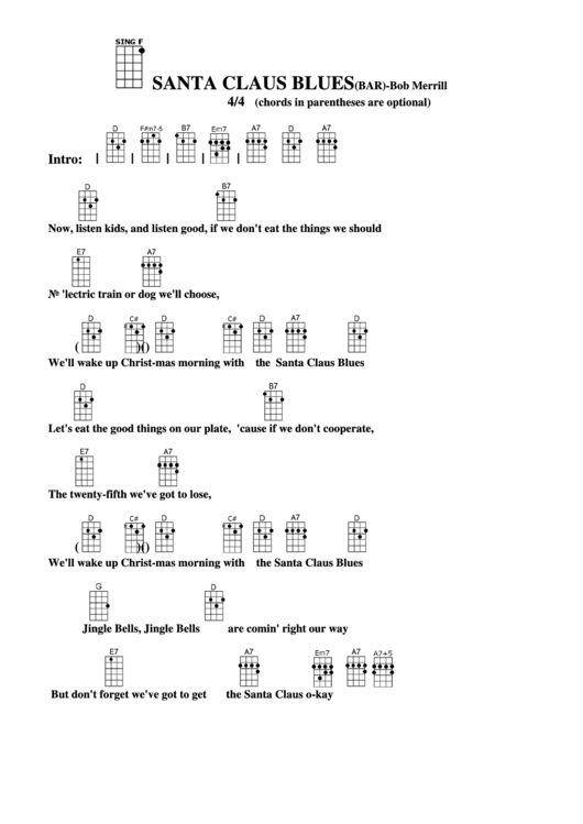 Santa Claus Blues (Bar) - Bob Merrill Chord Chart Printable pdf