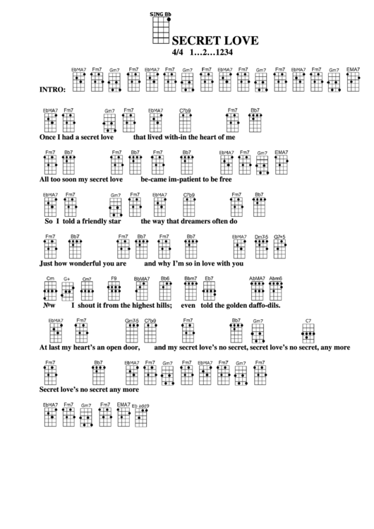 Secret Love Chord Chart Printable pdf