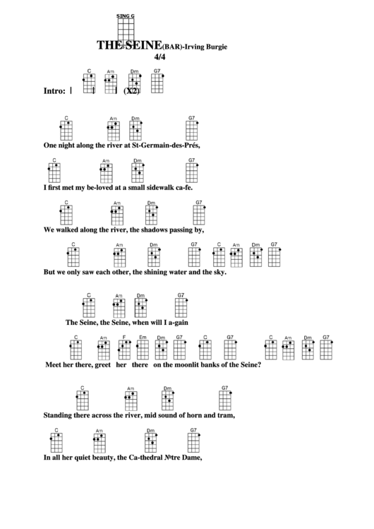 The Seine (Bar) - Irving Burgie Chord Chart Printable pdf