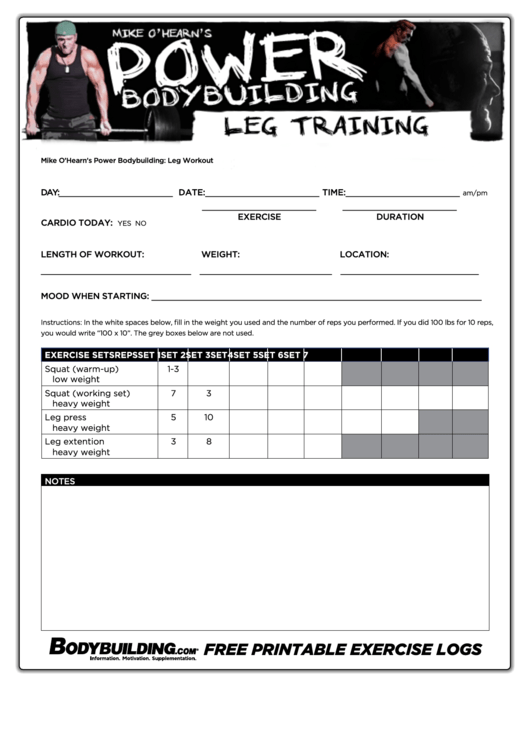 Leg Training Log Printable pdf