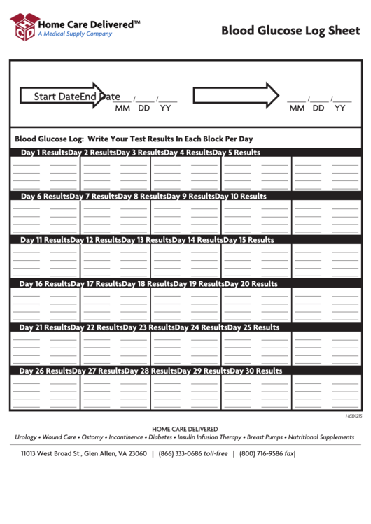 Blood Glucose Log Sheet Template Printable pdf