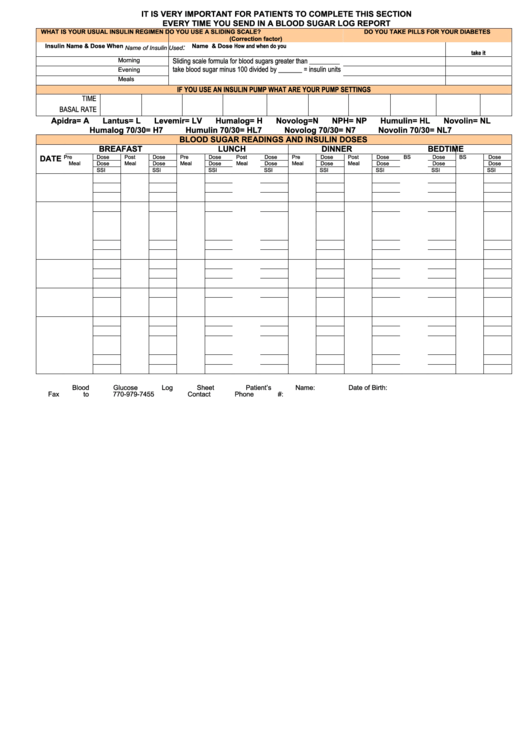 Blood Sugar Log Report Printable pdf