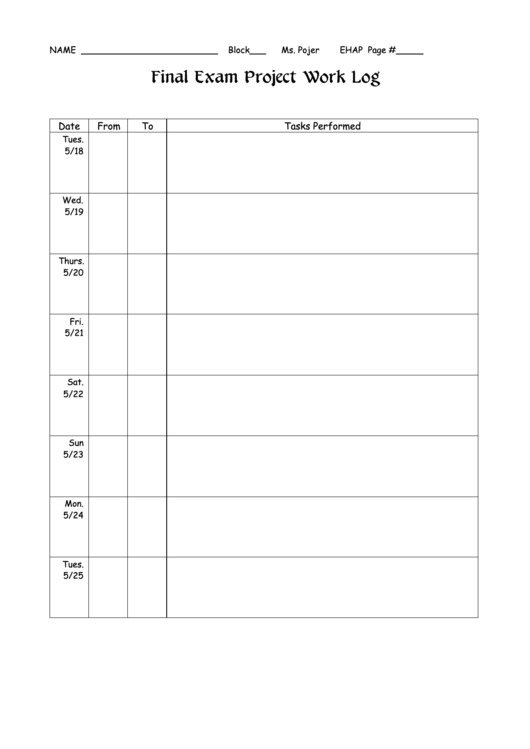 Final Exam Project Work Log Printable pdf