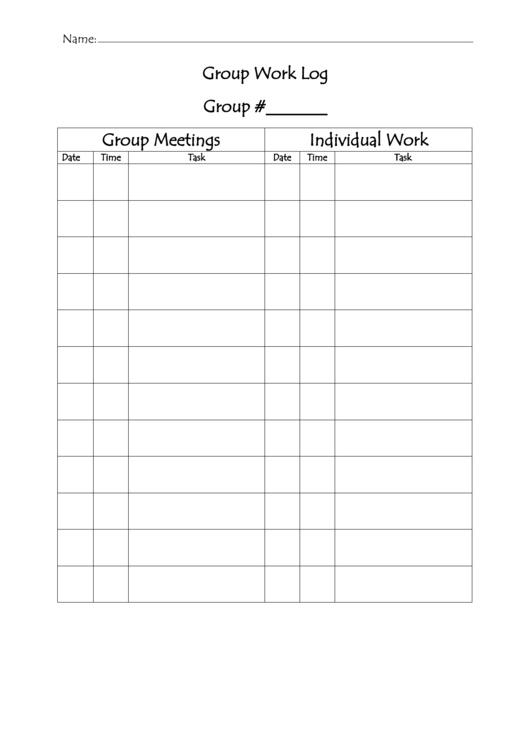 Group Work Log Printable pdf