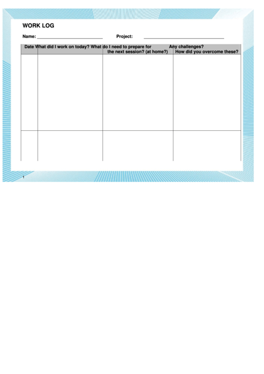 Work Log Template Printable pdf