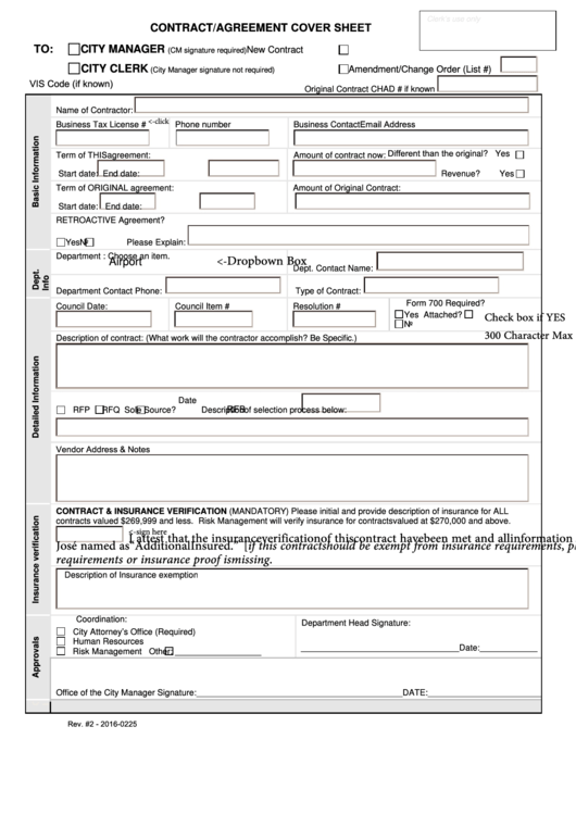 Contract/agreement Cover Sheet - City Of San Jose
