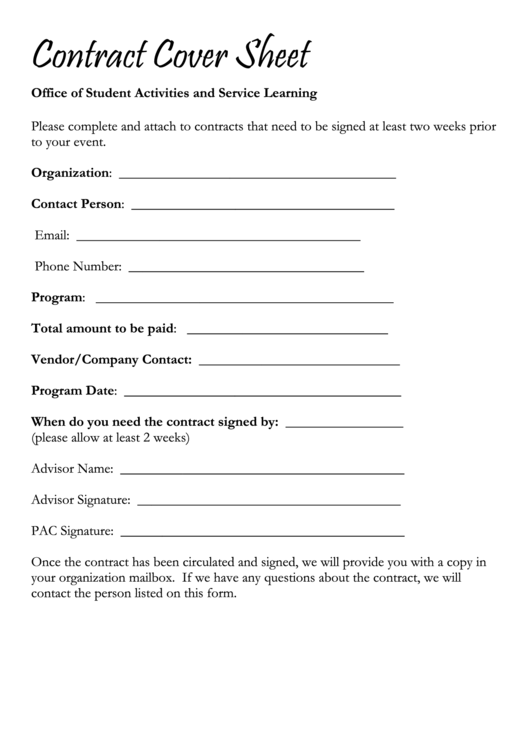 Contract Cover Sheet Printable pdf