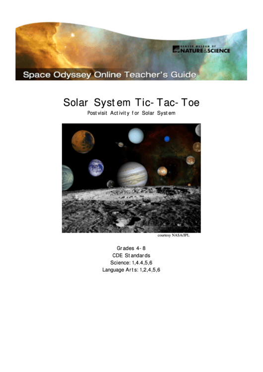 Solar System Tic-tac-toe Postvisit Activity For Solar System Sheet - Grades 4-8