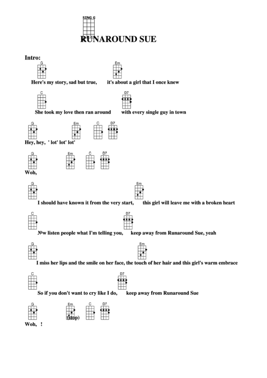 Chord Chart - Runaround Sue Printable pdf