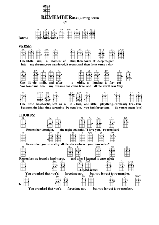 Remember (Bar) - Irving Berlin Chord Chart Printable pdf