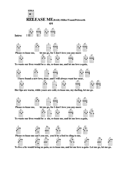 Release Me (Bar) - Miller/yount/pebworth Chord Chart Printable pdf