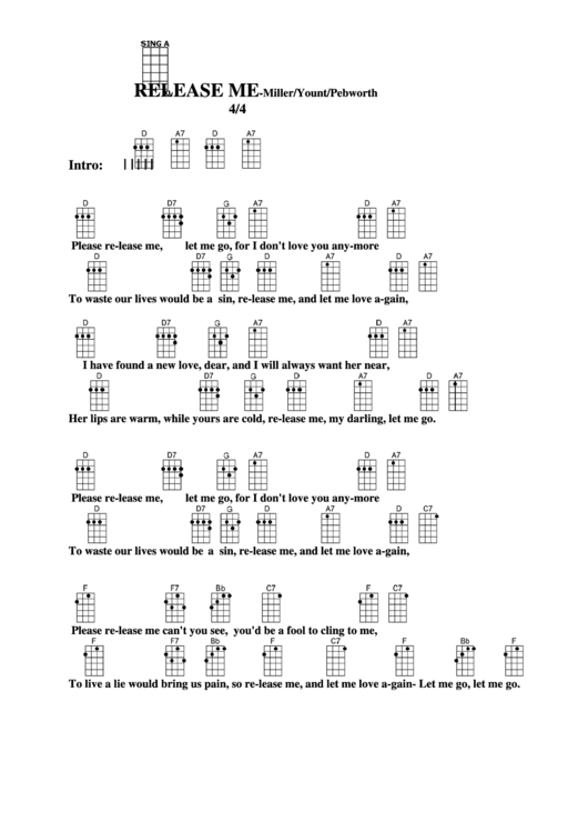 Release Me - Miller/yount/pebworth Chord Chart Printable pdf