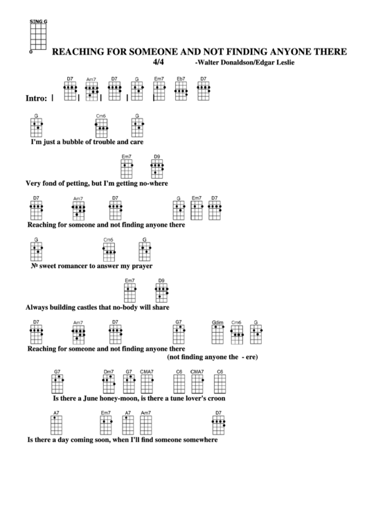 Reaching For Someone And Not Finding Anyone There - Walter Donaldson/edgar Leslie Chord Chart Printable pdf