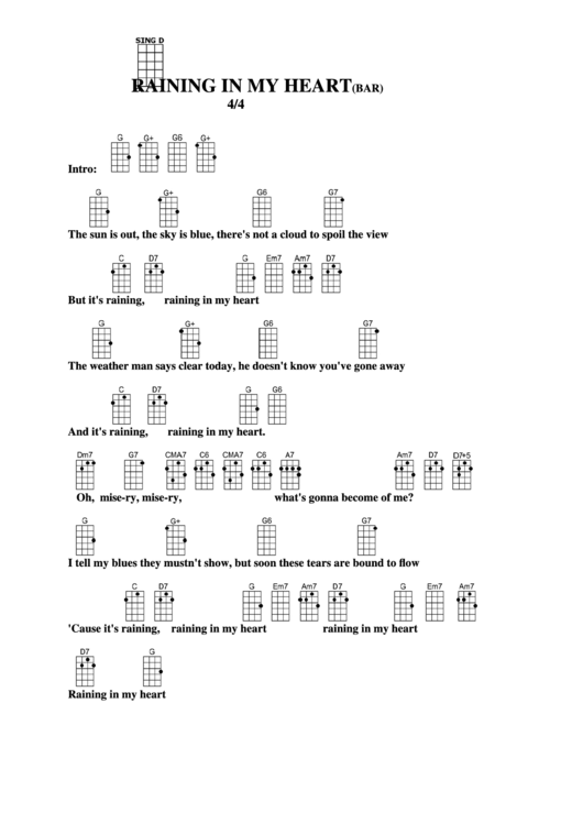 Raining In My Heart (Bar) Chord Chart Printable pdf