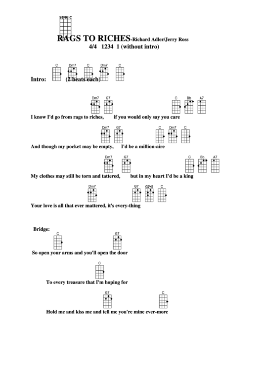 Rags To Riches - Richard Adler/jerry Ross Chord Chart Printable pdf