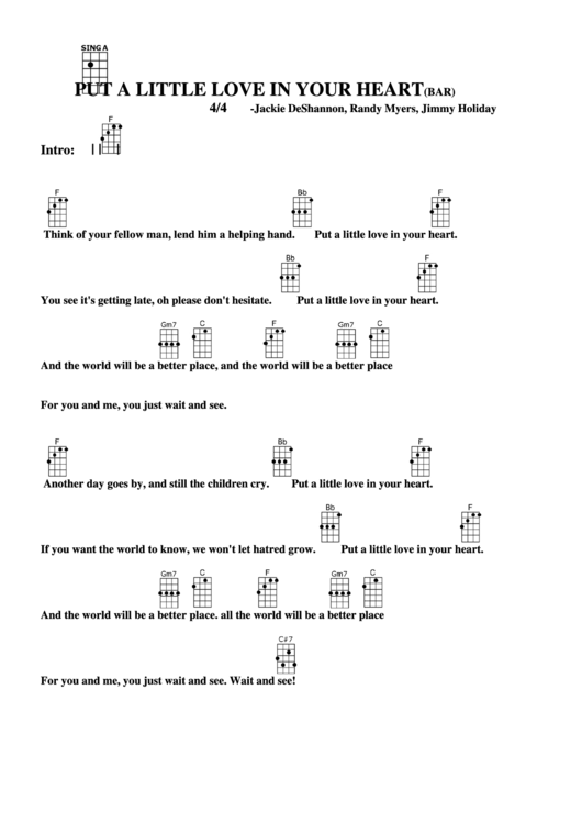 Put A Little Love In Your Heart (Bar) - Jackie Deshannon, Randy Myers, Jimmy Holiday Chord Chart Printable pdf