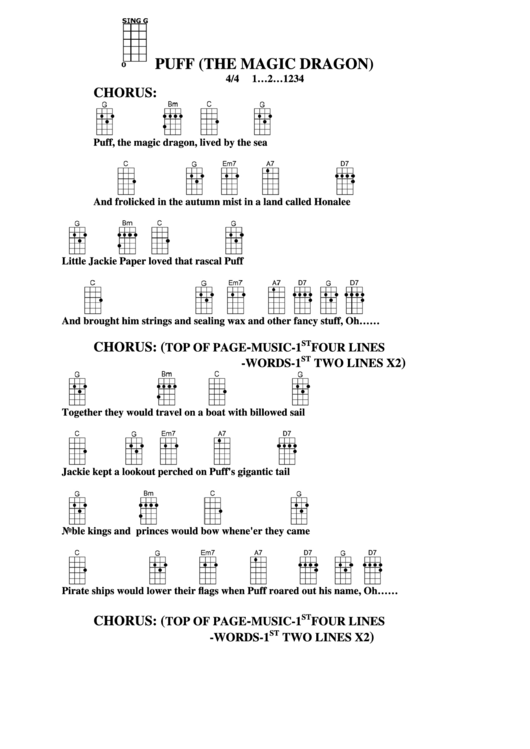 Chord Chart - Puff, The Magic Dragon Printable pdf