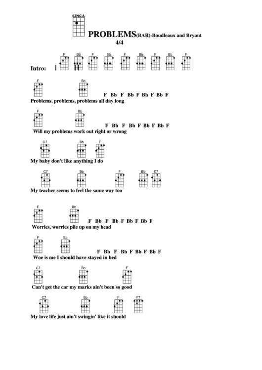 Problems (Bar) - Boudleaux And Bryant Chord Chart Printable pdf