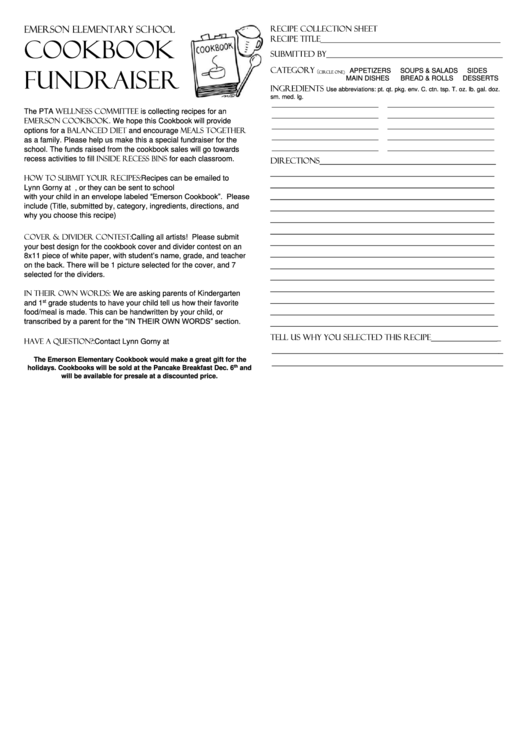 Cookbook Fundraiser Recipe Template Printable pdf