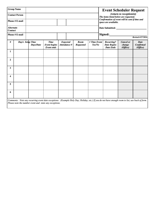Fillable Event Scheduler Request Form Printable pdf
