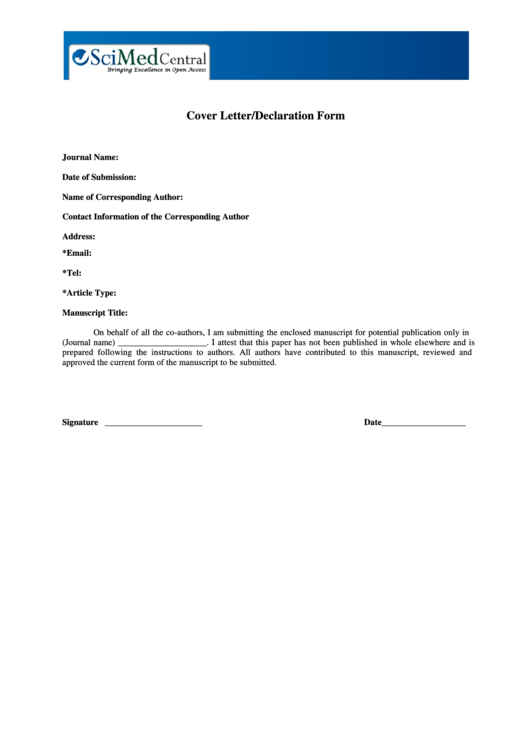 Cover Letter/declaration Form Printable pdf