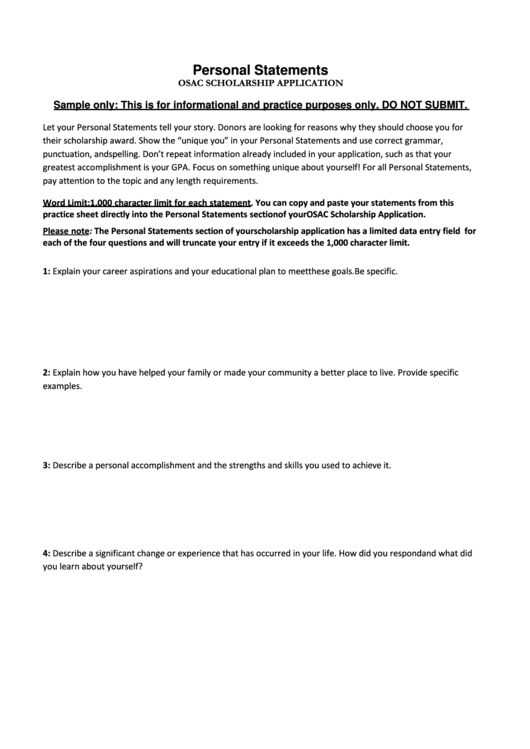 Personal Statements Osac Scholarship Application Printable pdf