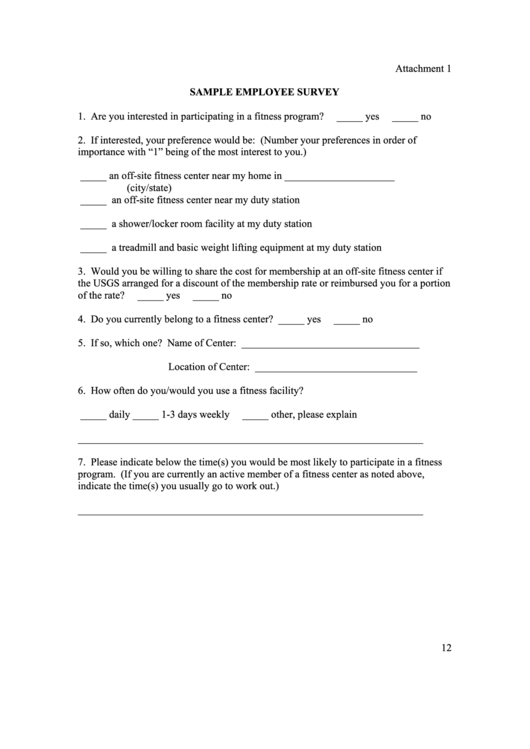 Sample Employee Survey Template Printable pdf