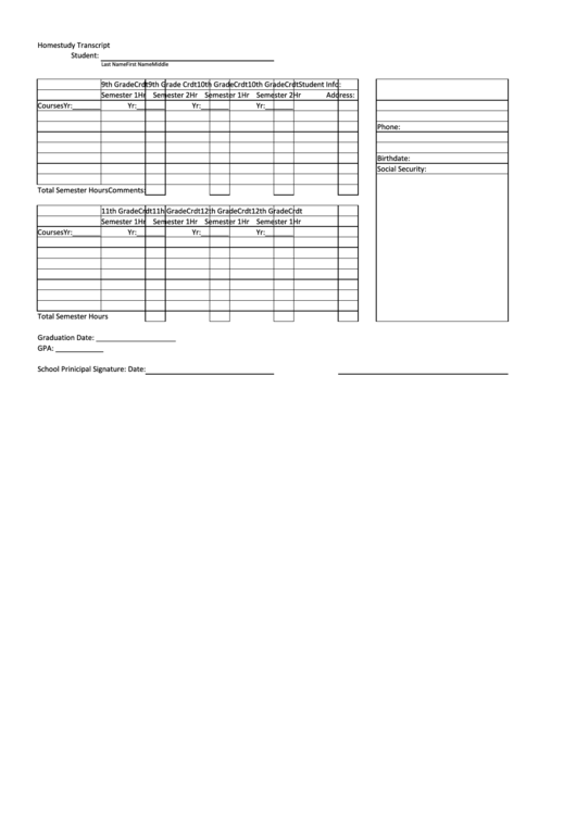 Homestudy Transcript Template Printable pdf