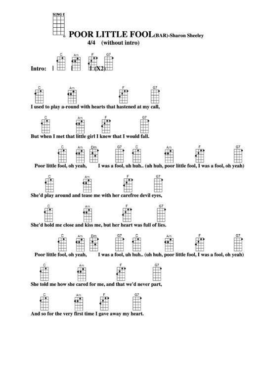 Poor Little Fool (Bar) - Sharon Sheeley Chord Chart Printable pdf