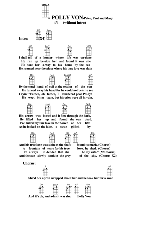 Polly Von - Peter, Paul And Mary Chord Chart Printable pdf