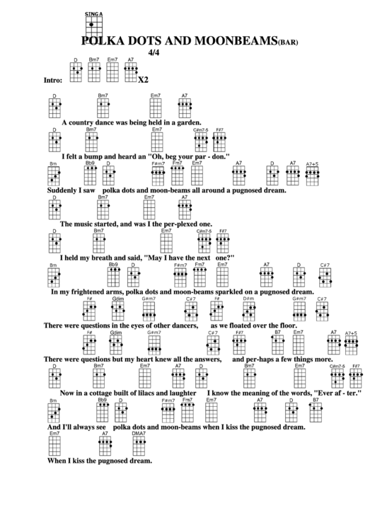 Polka Dots And Moonbeams (Bar) Chord Chart Printable pdf