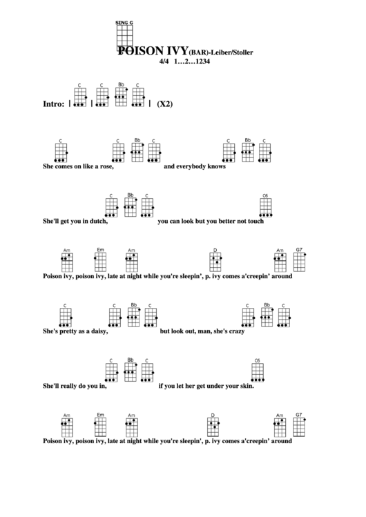 Poison Ivy (Bar) - Leiber/stoller Chord Chart Printable pdf