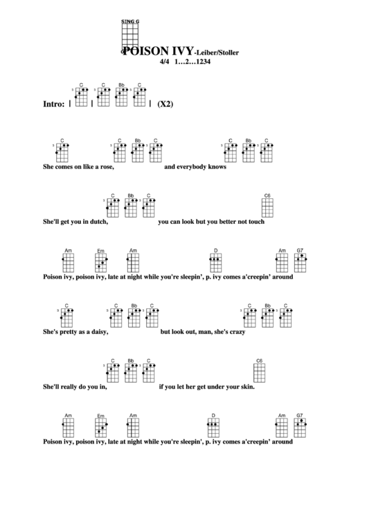 Poison Ivy - Leiber/stoller Chord Chart Printable pdf