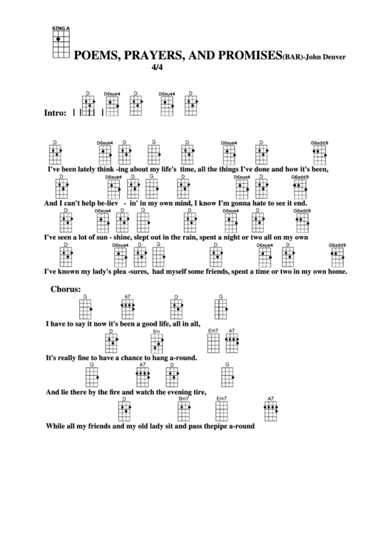 Poems, Prayers, And Promises (Bar) - John Denver Chord Chart Printable pdf