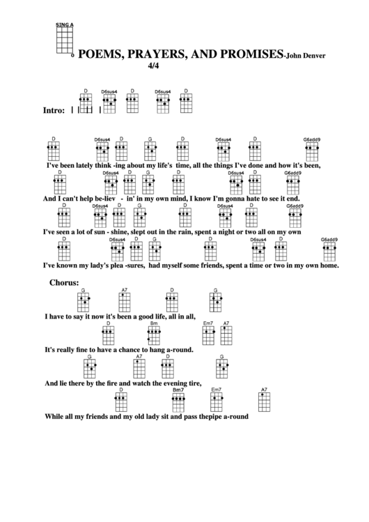 Poems, Prayers And Promises - John Denver Chord Chart Printable pdf