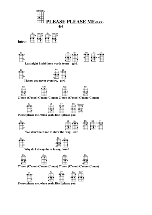 Please Please Me (Bar) Chord Chart Printable pdf