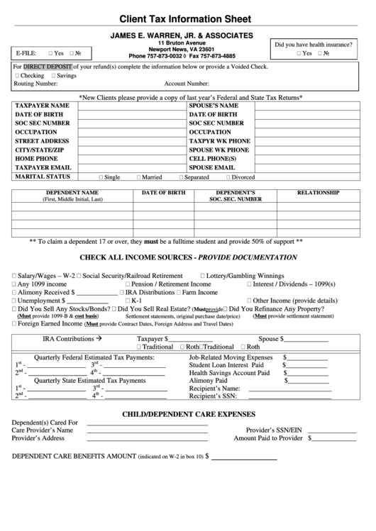 Client Tax Information Sheet Printable pdf
