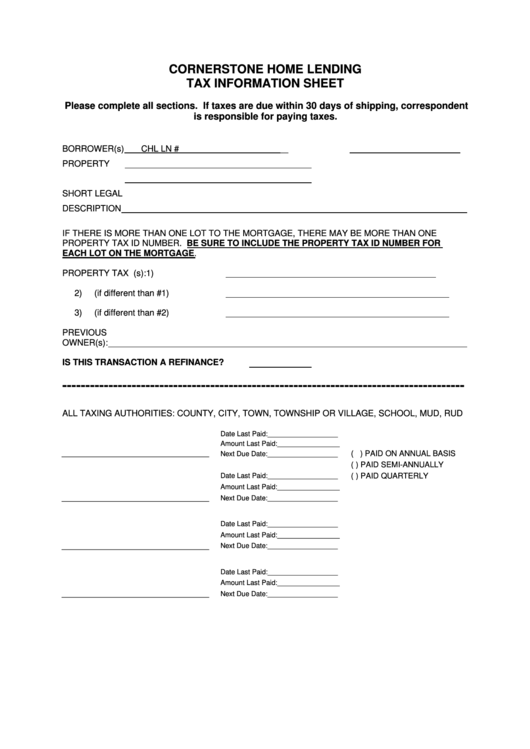 Fillable Chl Tax Information Sheet Printable pdf