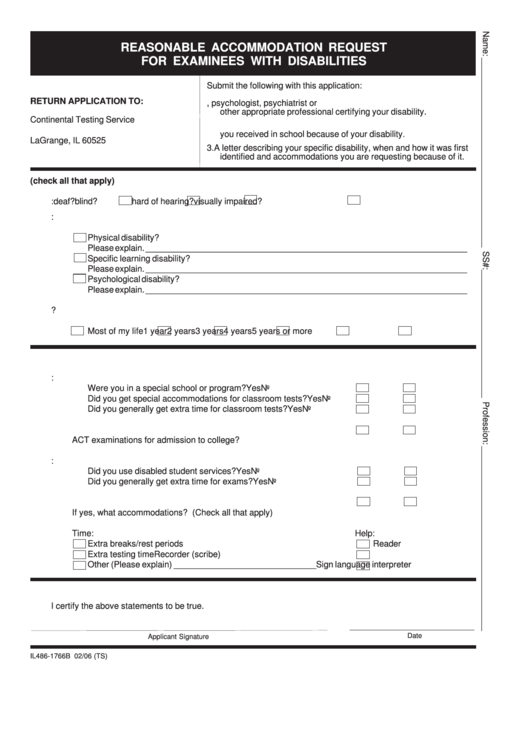 Reasonable Accommodation Request For Examinees With Disabilities 