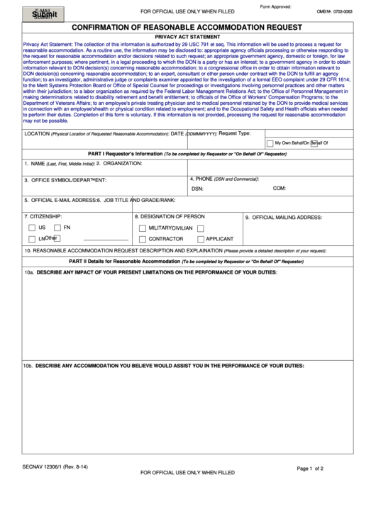 Fillable Confirmation Of Reasonable Accommodation Request Form Printable pdf