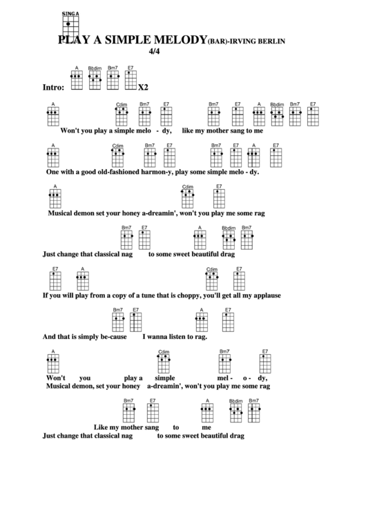 Play A Simple Melody (Bar) - Irving Berlin Chord Chart Printable pdf