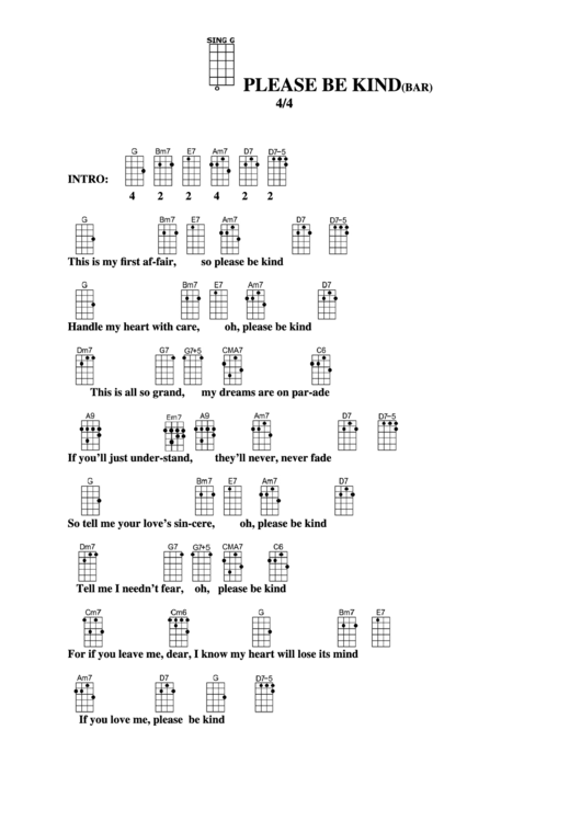 Please Be Kind(Bar) Chord Chart Printable pdf