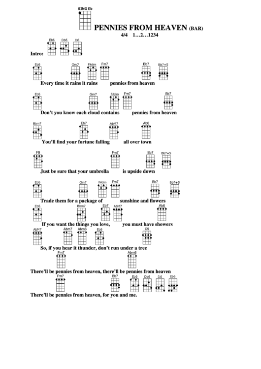 Pennies From Heaven (Bar) Chord Chart Printable pdf