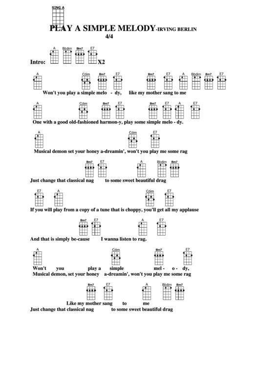 Play A Simple Melody - Irving Berlin Chord Chart Printable pdf