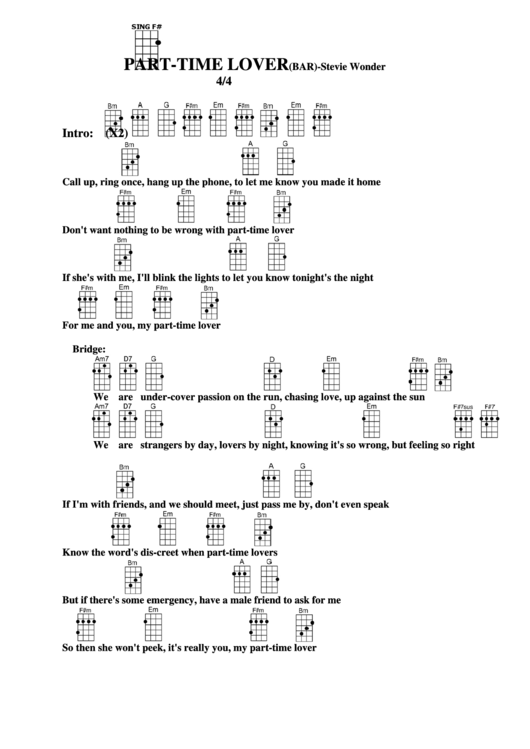 Part-Time Lover (Bar) - Stevie Wonder Chord Chart Printable pdf